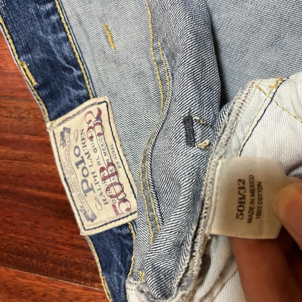 Polo Ralph Lauren Jeans Mens 50x32 Blue Medium Wash Fade Denim Fits 51x32 READ